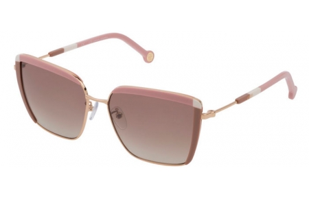 Sunglasses - Carolina Herrera - SHE148 - 300X  SHINY ROSE GOLD PINK BROWN // BROWN GRADIENT SILVER MIRROR