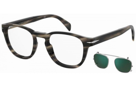 Monturas - David Beckham Eyewear - DB 1117/CS - 2W8 (MT) GREY HORN // CLEAR + CLIP ON GREEN MIRROR