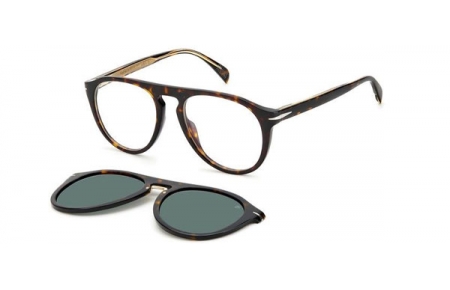 Monturas - David Beckham Eyewear - DB 7032/G/CS - 086 (UC) DARK HAVANA // CLEAR + CLIP ON GREEN POLARIZED