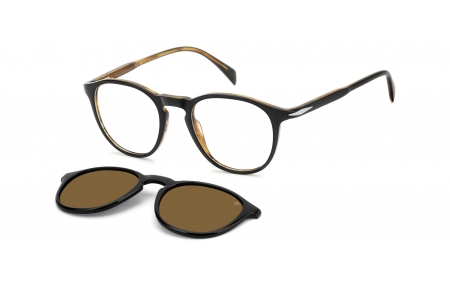 Monturas - David Beckham Eyewear - DB 1018/C - 05K (SP) BLACK STRIPED BROWN // CLEAR + CLIP ON BRONZE POLARIZED
