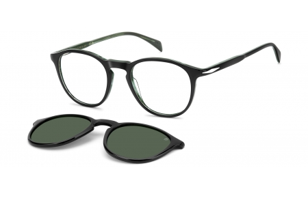 Monturas - David Beckham Eyewear - DB 1018/C - R2H (UC) BLACK STRIPED GREEN // CLEAR + CLIP ON GREEN POLARIZED