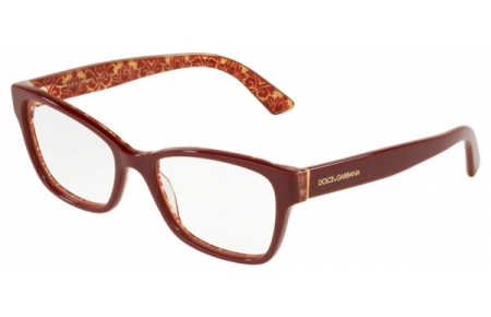 Lunettes de vue - Dolce & Gabbana - DG3274 - 3205 BORDEAUX ON DAMASCUS GLITTER