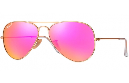 Sunglasses - Ray-Ban® - Ray-Ban® RB3025 AVIATOR LARGE METAL - 112/1Q MATTE GOLD  // BROWN MIRROR FUCSIA POLARIZED