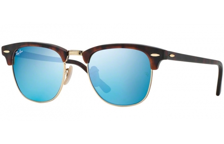 Lunettes de soleil - Ray-Ban® - Ray-Ban® RB3016 CLUBMASTER - 114517 SAND HAVANA GOLD // GREY MIRROR BLUE