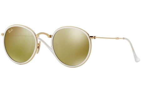 Sunglasses - Ray-Ban® - Ray-Ban® RB3517 ROUND FOLDING - 001/93 WHITE GOLD // BROWN MIRROR GOLD