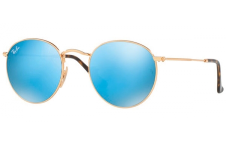 Gafas de Sol - Ray-Ban® - Ray-Ban® RB3447N ROUND METAL - 001/9O SHINY GOLD // LIGHT BLUE FLASH