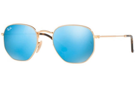 Sunglasses - Ray-Ban® - Ray-Ban® RB3548N HEXAGONAL - 001/9O GOLD // LIGHT BLUE FLASH
