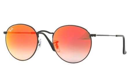 Lunettes de soleil - Ray-Ban® - Ray-Ban® RB3447 ROUND METAL - 002/4W SHINY BLACK // MIRROR GRADIENT RED