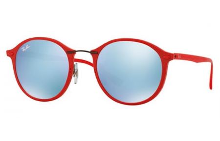 Sunglasses - Ray-Ban® - Ray-Ban® RB4242 ROUND II LIGHT RAY - 764/30 SHINY RED // GREEN MIRROR SILVER