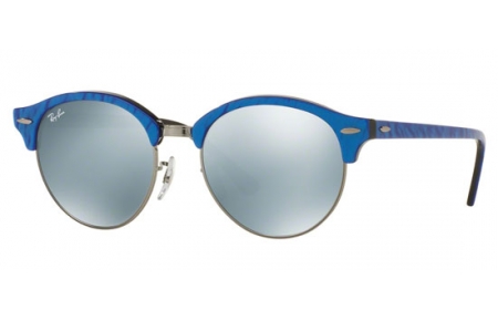 Sunglasses - Ray-Ban® - Ray-Ban® RB4246 CLUBROUND - 984/30 TOP WRINKLED BLUE ON BLACK // GREEN MIRROR SILVER