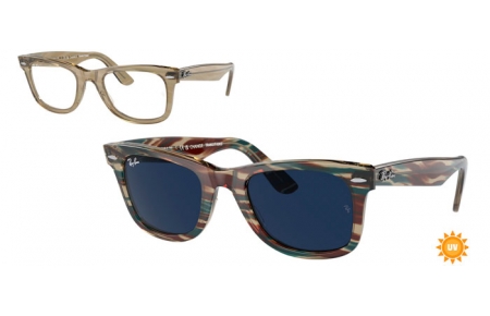 Sunglasses - Ray-Ban® - Ray-Ban® RB2140 ORIGINAL WAYFARER - 1387GG  PHOTOCHROMATIC STRIPED GREY // TRANSITIONS 8 SAPPHIRE PHOTOCHROMATIC