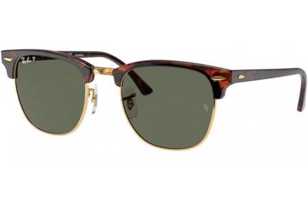 Lunettes de soleil - Ray-Ban® - Ray-Ban® RB3016 CLUBMASTER - 990/58 RED HAVANA // CRYSTAL GREEN POLARIZED