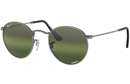 Lunettes de soleil - Ray-Ban® - Ray-Ban® RB3447 ROUND METAL - 004/G4 GUNMETAL // GREEN GRADIENT MIRROR SILVER POLARIZED