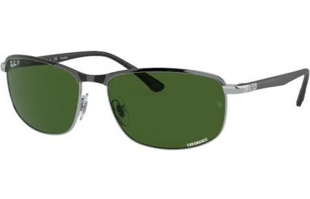 Sunglasses - Ray-Ban® - Ray-Ban® RB3671CH - 9144P1 BLACK ON SILVER // DARK GREEN POLARIZED