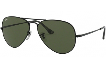 Sunglasses - Ray-Ban® - Ray-Ban® RB3689 AVIATOR METAL II - 914831 BLACK // CRYSTAL GREEN
