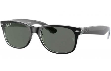 Gafas de Sol - Ray-Ban - RB2132 NEW WAYFARER - 605258 BLACK ON TRANSPARENT // GREEN POLARIZED
