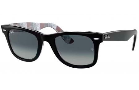 Gafas de Sol - Ray-Ban - RB2140 ORIGINAL WAYFARER - 13183A BLACK ON CHEVRON GREY BURGUNDY // LIGHT GREY GRADIENT BLUE
