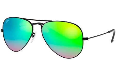 Gafas de Sol - Ray-Ban - RB3025 AVIATOR LARGE METAL - 002/4J SHINY BLACK // MIRROR GREEN GRADIENT
