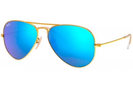 Gafas de Sol - Ray-Ban - RB3025 AVIATOR LARGE METAL - 112/17 MATTE GOLD // CRYSTAL GREEN MIRROR MULTILAYER BLUE