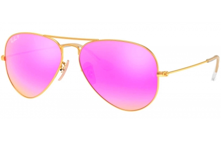 Gafas de Sol - Ray-Ban - RB3025 AVIATOR LARGE METAL - 112/1Q MATTE GOLD  // BROWN MIRROR FUCSIA POLARIZED