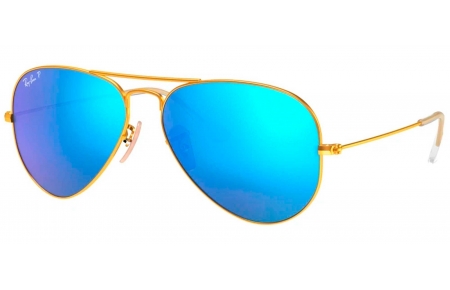 Gafas de Sol - Ray-Ban - RB3025 AVIATOR LARGE METAL - 112/4L  MATTE GOLD // BLUE MIRROR POLARIZED