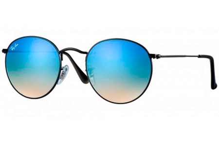 Gafas de Sol - Ray-Ban - RB3447 ROUND METAL - 002/4O SHINY BLACK // MIRROR GRADIENT BLUE
