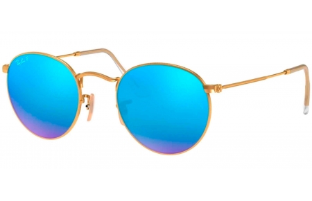 Gafas de Sol - Ray-Ban - RB3447 ROUND METAL - 112/4L MATTE GOLD // BLUE MIRROR POLARIZED