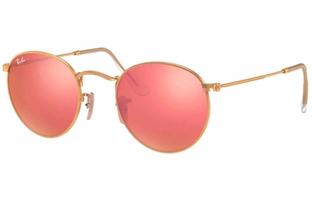Gafas de Sol - Ray-Ban - RB3447 ROUND METAL - 112/Z2 MATTE GOLD // BROWN MIRROR PINK