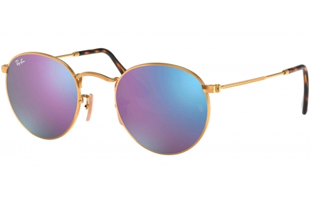 Gafas de Sol - Ray-Ban - RB3447N ROUND METAL - 001/8O SHINY GOLD // WISTERIA FLASH