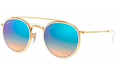 Gafas de Sol - Ray-Ban - RB3647N ROUND DOUBLE BRIDGE - 001/4O GOLD // GRADIENT BROWN MIRROR BLUE