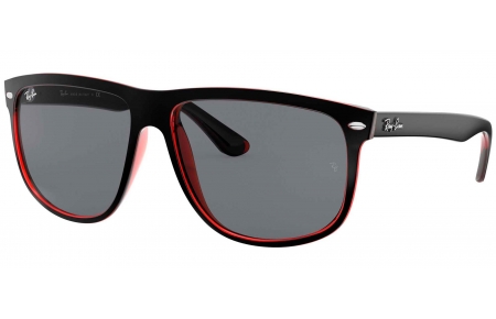 Gafas de Sol - Ray-Ban - RB4147 BOYFRIEND - 617187 TOP MATTE BLACK ON RED TRANSPARENT // DARK GREY