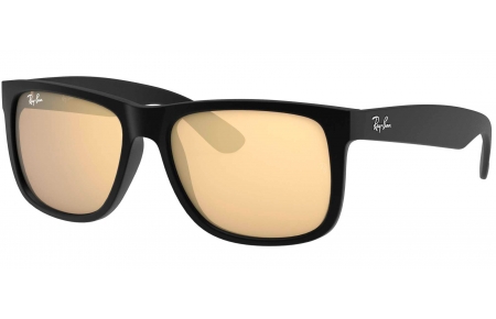 Gafas de Sol - Ray-Ban - RB4165 JUSTIN - 622/5A RUBBER BLACK // LIGHT BROWN MIRROR GOLD