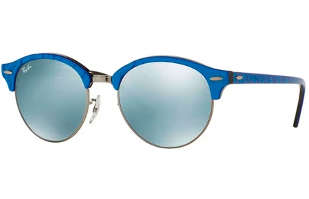 Gafas de Sol - Ray-Ban - RB4246 CLUBROUND - 984/30 TOP WRINKLED BLUE ON BLACK // GREEN MIRROR SILVER