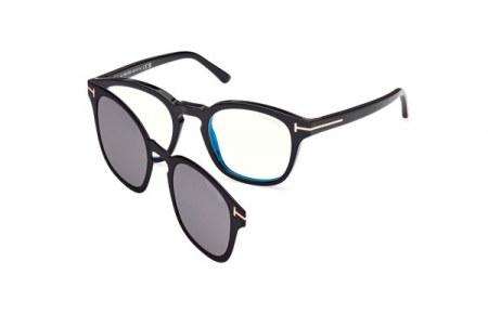 Monturas - Tom Ford - FT5532-B - 01D  SHINY BLACK // CLEAR + CLIP ON GREY POLARIZED