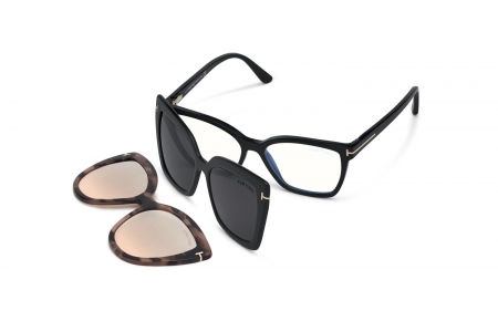 Monturas - Tom Ford - FT5641-B - 001  SHINY BLACK // CLEAR + CLIP-ON