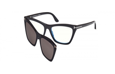 Lunettes de vue - Tom Ford - FT5971-B - 001  SHINY BLACK // CLEAR + CLIP ON GREY