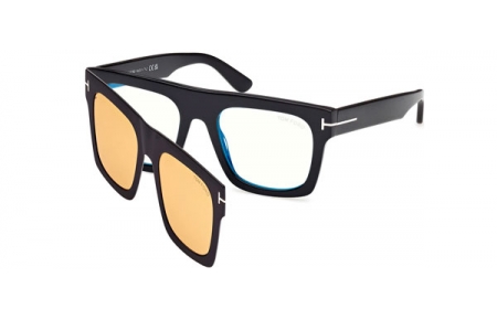 Lunettes de vue - Tom Ford - FT6068-B - 001  SHINY BLACK // CLEAR + CLIP SOLAR LIGHT BROWN