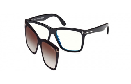 Lunettes de vue - Tom Ford - FT6069-B - 001  SHINY BLACK // CLEAR + CLIP ON SMOKED GRADIENT