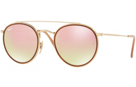 Sunglasses - Ray-Ban® - Ray-Ban® RB3647N ROUND DOUBLE BRIDGE - 001/7O GOLD // GRADIENT BROWN MIRROR PINK