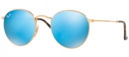 Sunglasses - Ray-Ban® - Ray-Ban® RB3447N ROUND METAL - 001/9O SHINY GOLD // LIGHT BLUE FLASH