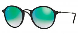 Sunglasses - Ray-Ban® - Ray-Ban® RB2447 ROUND - 901/4J SHINY BLACK // MIRROR GRADIENT GREEN