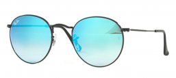 Lunettes de soleil - Ray-Ban® - Ray-Ban® RB3447 ROUND METAL - 002/4O SHINY BLACK // MIRROR GRADIENT BLUE