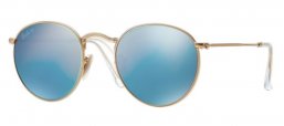 Sunglasses - Ray-Ban® - Ray-Ban® RB3447 ROUND METAL - 112/4L MATTE GOLD // BLUE MIRROR POLARIZED