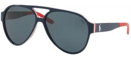 Lunettes de soleil - POLO Ralph Lauren - PH4130 - 566787 SHINY NAVY BLUE ON WHITE RED // GREY