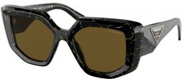 Sunglasses - Prada - SPR 14ZS - 19D01T BLACK ON YELLOW MARBLE // DARK BROWN