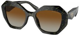 Sunglasses - Prada - SPR 16WS - 19D6E1 BLACK ON YELLOW MARBLE // DARK BROWN POLARIZED