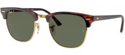 Sunglasses - Ray-Ban® - Ray-Ban® RB3016 CLUBMASTER - 990/58 RED HAVANA // CRYSTAL GREEN POLARIZED