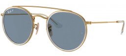 Sunglasses - Ray-Ban® - Ray-Ban® RB3647N ROUND DOUBLE BRIDGE - 001/02 GOLD // BLUE POLARIZED