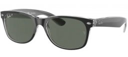 Sunglasses - Ray-Ban® - Ray-Ban® RB2132 NEW WAYFARER - 605258 BLACK ON TRANSPARENT // GREEN POLARIZED