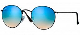 Gafas de Sol - Ray-Ban - RB3447 ROUND METAL - 002/4O SHINY BLACK // MIRROR GRADIENT BLUE